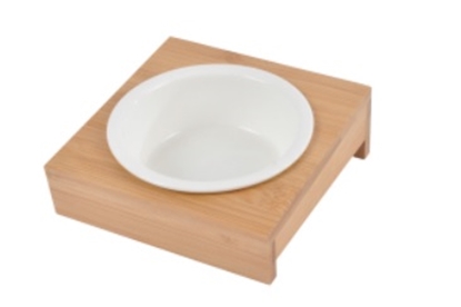 Picture of Ceramic Dog Bowl with Bamboo Shelf – 12cm Bowl, 14cm Shelf